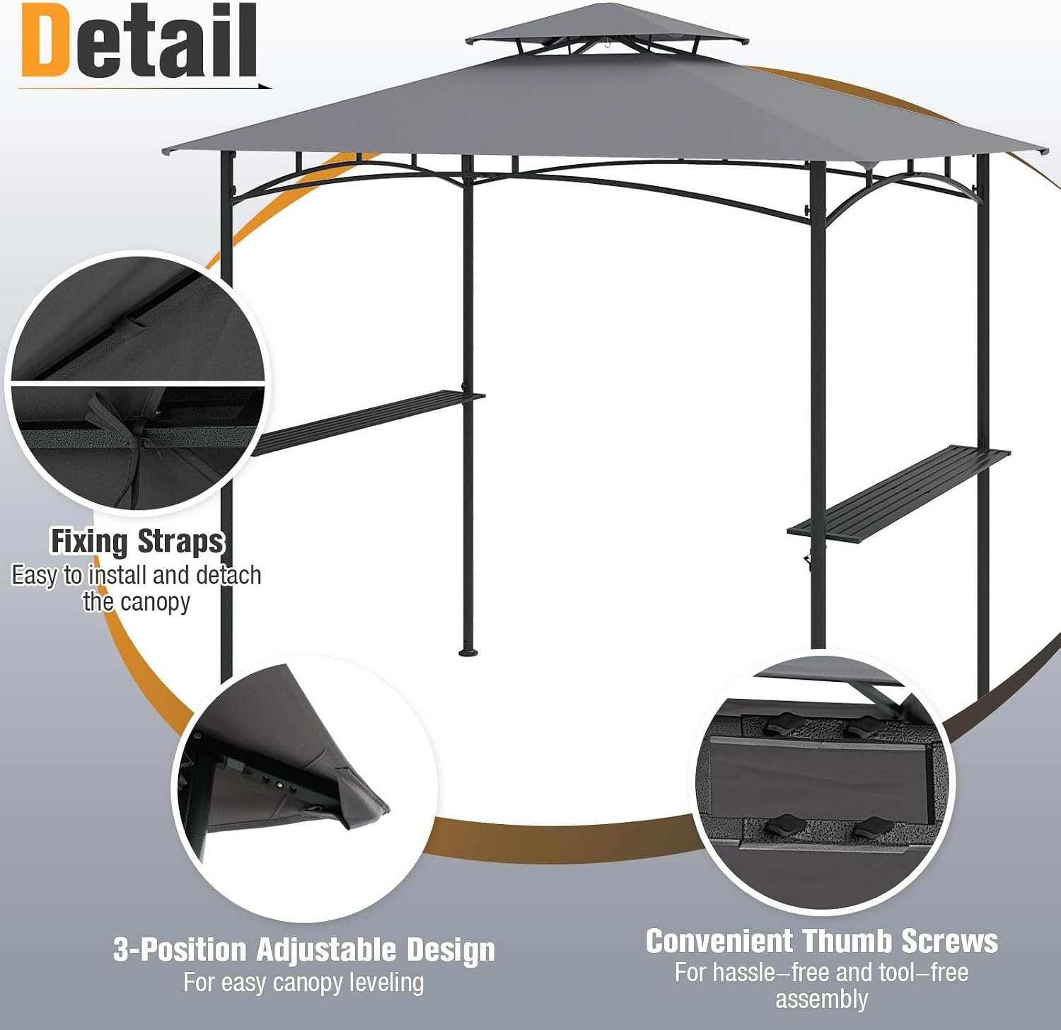 Tangkula 8x5 Ft Grill Gazebo, 2-Tier Barbecue Gazebo with 2 Shelves, 6 Hooks, Metal Frame, Outdoor Grill Canopy for Backyard Garden Poolside (Gray)
