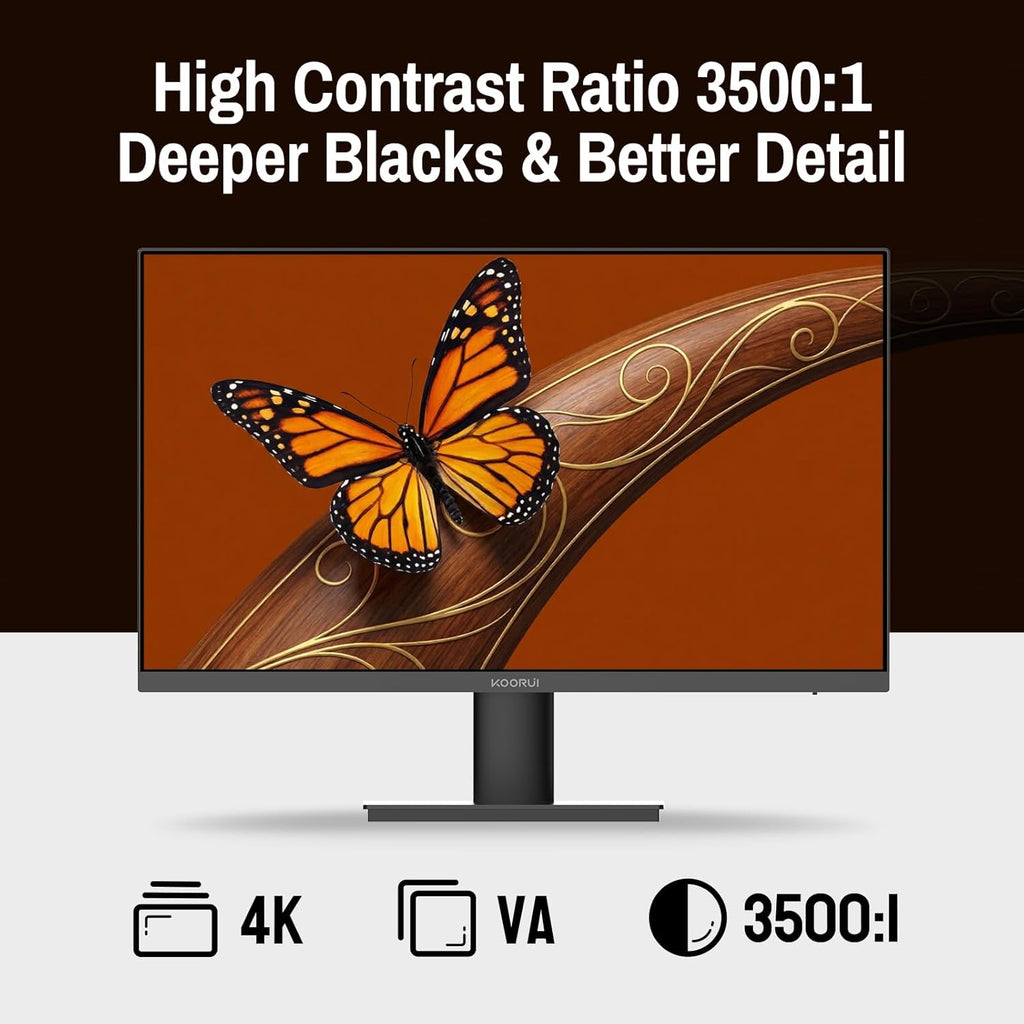 KOORUI 32 inch 4K UHD Computer Monitor, 3840x2160p, Built-in Speakers x2,GTG 3ms, VESA, HDR10, Borderless Design,Adaptive Sync, Wall Mounting HDMI 2.0 x2 E3241A