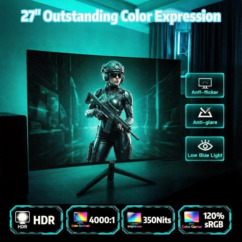 ZZA 27 Inch Curved 280Hz Gaming Monitor, 1800R Curved Computer Gaming Monitor FHD 1080P, 4000:1, 120% sRGB, 1Ms GTG|FreeSync|HDR|Low Blue Light|HDMI DP| VESA Support 100x100mm(No Speakers)