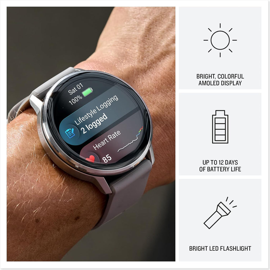 Garmin Venu 4, 45mm, Advanced Fitness Tracker GPS Smartwatch, 1.4' AMOLED Display, Built-in Flashlight, 12 Days of Battery Life, Silver with Silver Gray Silicone Band (Watch Bundle)