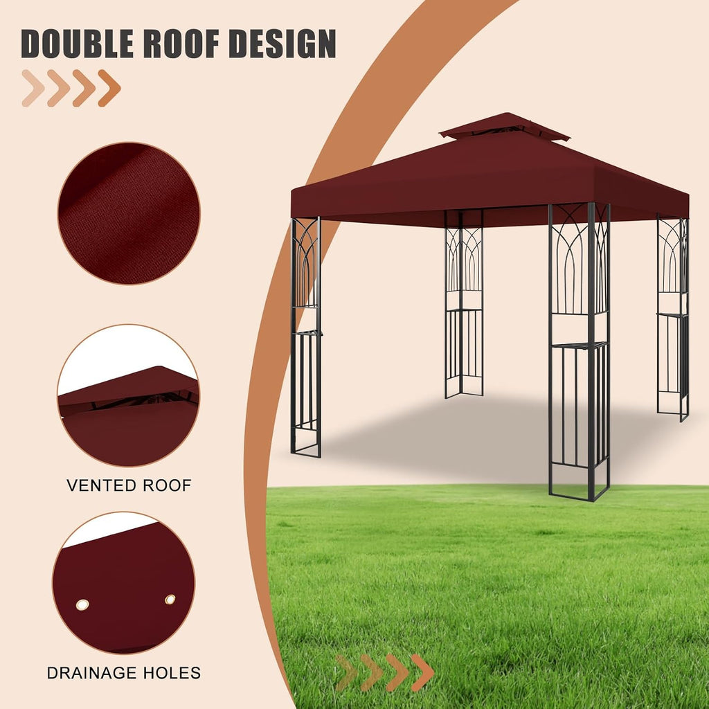 8x8 Outdoor Gazebo for Backyard, Patio Gazebo Tent with Corner Shelves, Red
