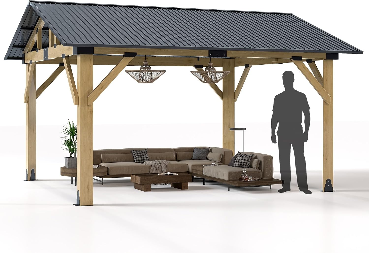 Wood Gazebo 13'x15', Cedar Wooden Gazebos, Outdoor Hardtop Gazebo with Waterproof Steel Roof, Fit Patio, Backyard, Garden, Lawns, Porch