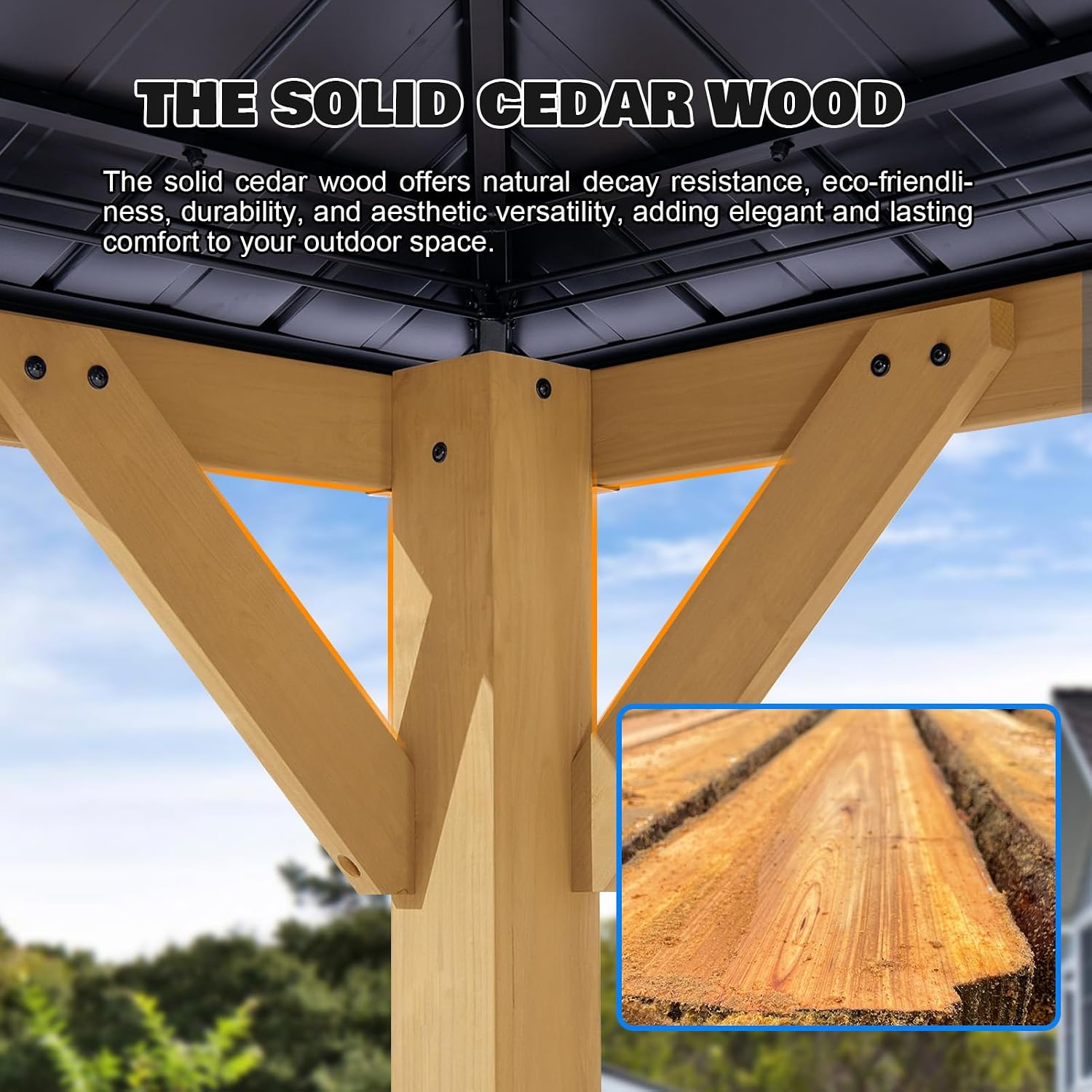 10'x12' Wooden Hardtop Gazebo,Wood Heavy Duty Solid Cedar Gazebos with Mosquito Netting and Waterproof Curtains,Outdoor Metal Canopy for Deck Patio
