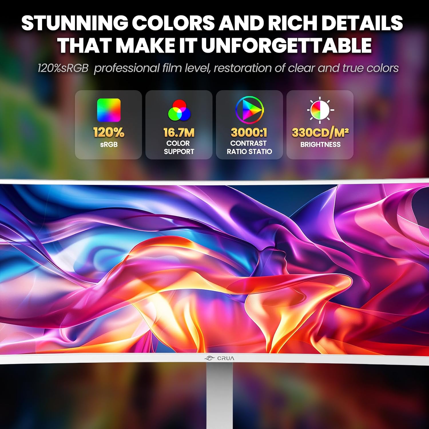 CRUA 49' White Curved Monitor | DQHD(5120 * 1440), 120Hz, 1500R, 32:9, AMD FreeSync, 120% sRGB, Height Adjustable Ultra-Wide Screen Computer Monitors, HDMI 2.1 & DP 1.4, Wall Mount Install