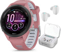 Garmin Forerunner 265S Music GPS Running 42 mm Smartwatch, Pink with AMOLED 1.1in Touchscreen Display White Earbuds Bundle, Pink +Wht EarBuds