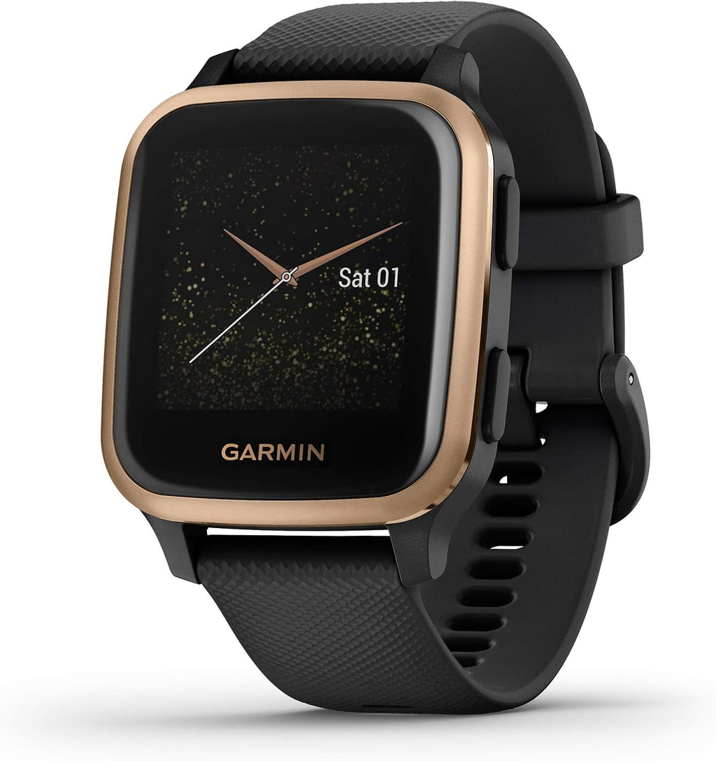 Garmin Venu Sq Music, GPS Smartwatch with Bright Touchscreen Display, Features Music and Up to 6 Days of Battery Life, Black and Rose Gold