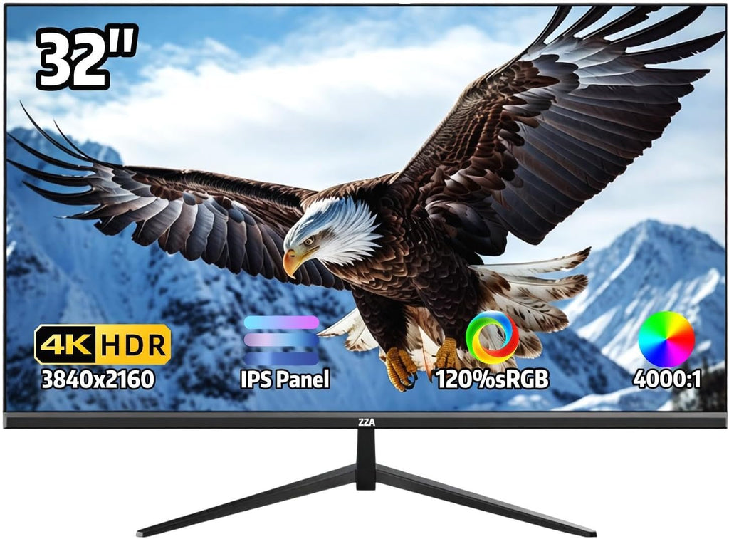 32 Inch 4K UHD Monitor (3840x2160), IPS,60Hz Refresh Rate, 120% sRGB, AMD FreeSync, 178° Viewing Angle, HDMI/DisplayPort, VESA 100x100mm Mount Compatible, Tilt Adjustable - Black