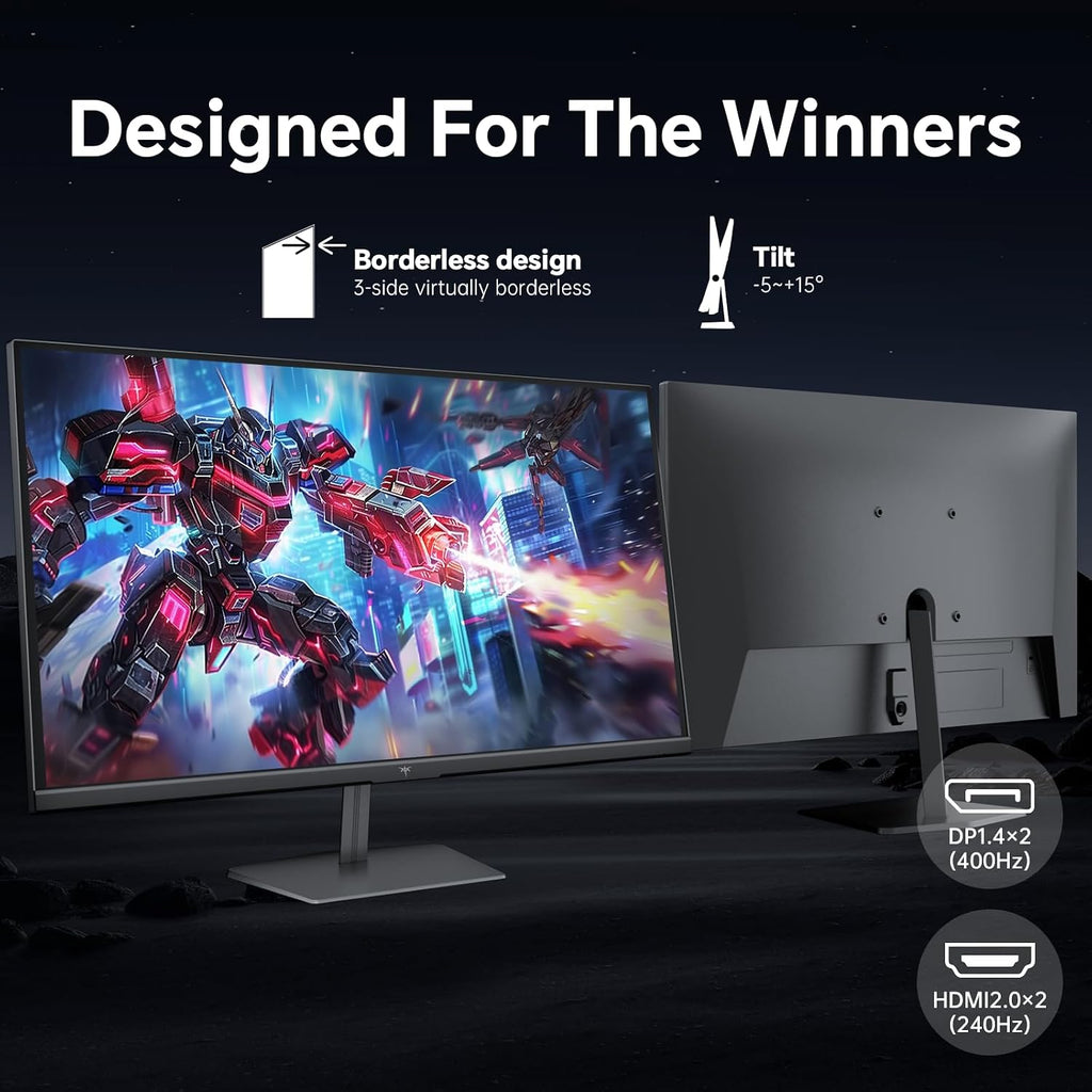KTC 24.5 inch 400Hz 240Hz Gaming Monitor | Fast IPS 1ms | FHD 1080P Monitor | HDR 400 128% sRGB | HDMI x2, DP x2 |Tilt Adjustability Silver-Gray VESA 360Hz Monitors H25X7