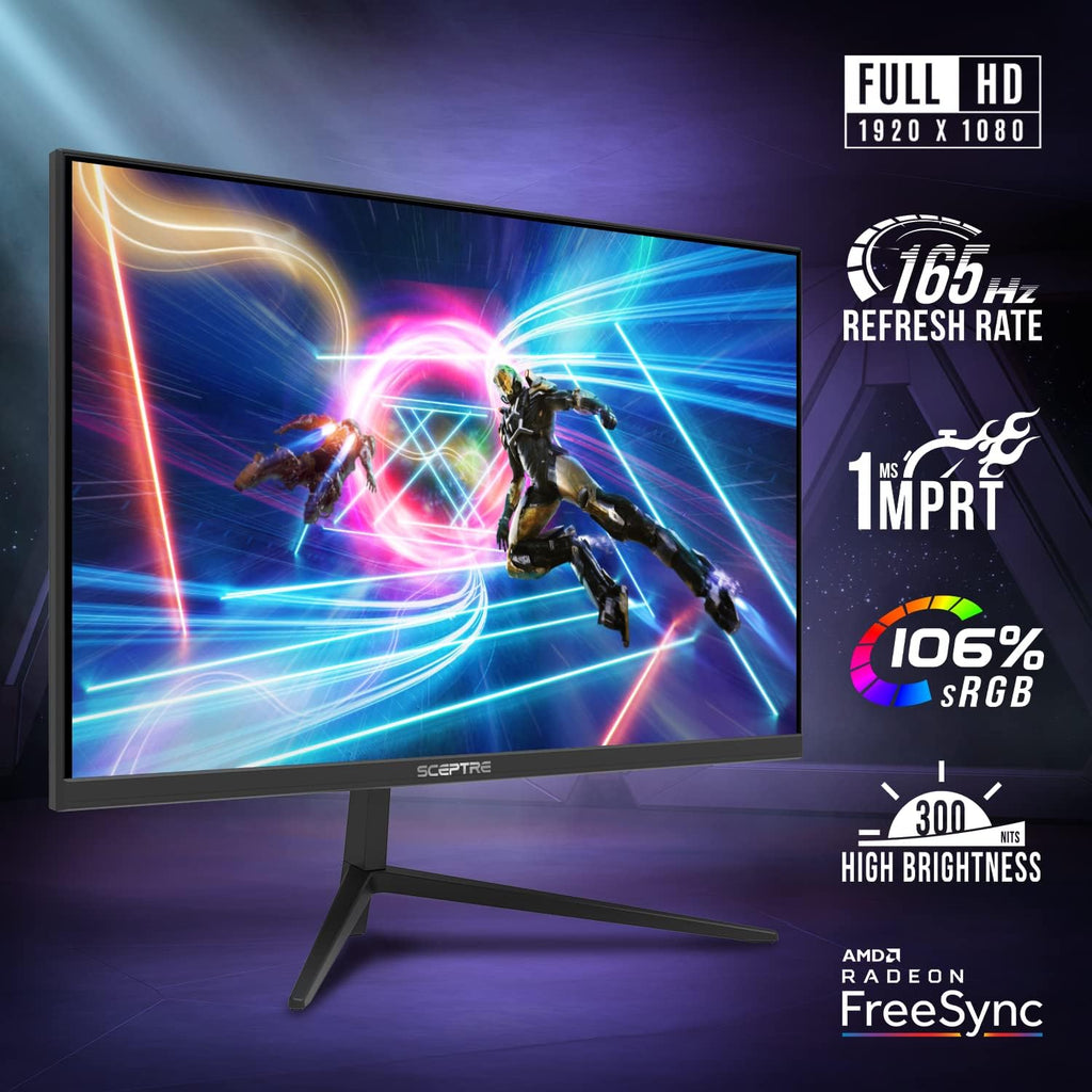 Sceptre 25' Gaming Monitor 1920 x 1080p up to 165Hz 1ms AMD FreeSync Premium HDMI x3 DisplayPort Build-in Speakers, 106% sRGB Machine Black (E255B-FWD168)