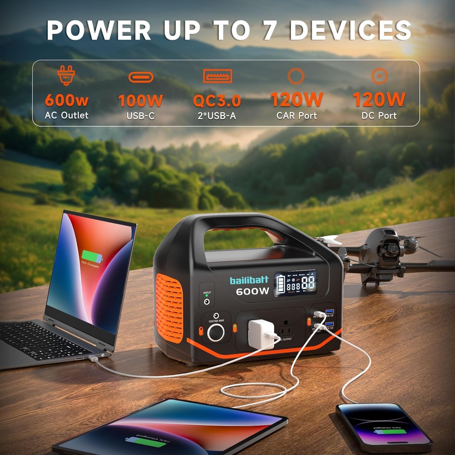 Portable Power Station 600W 293Wh Camping Lithium Battery, Portable Generator for Home Use Emergency Power Station Backup Travel Outdoor 100W PD & 110V Pure Sine Wave AC Outlet