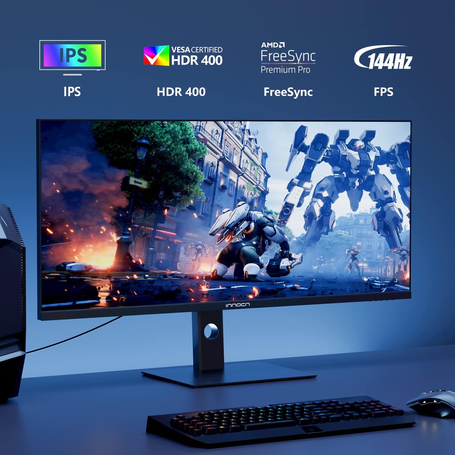 INNOCN 40C1R Ultrawide Monitor 40' WQHD 3440 x 1440p 144Hz FreeSync Premium HDR400 21:9 Computer Display 95% DCI-P3 500Nits IPS USB Type-C HDMI Tilt/Height Adjustable, Mountable