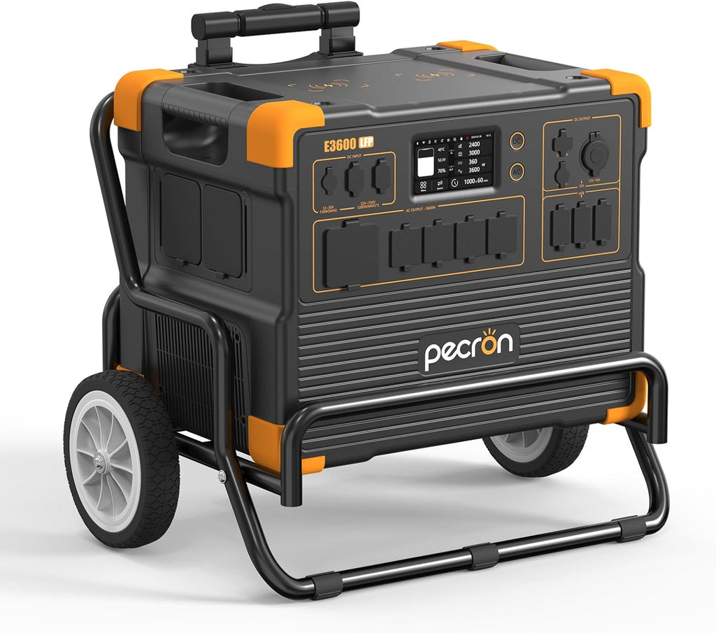 PECRON Portable Power Station 3072Wh E3600LFP with Trolley, 5x3600W AC Outlets Power Station, LiFePO4 Battery Backup Expanded to 18.43kWh, Solar Generator for Home Use, RV, Camping, CPAP, Emergency
