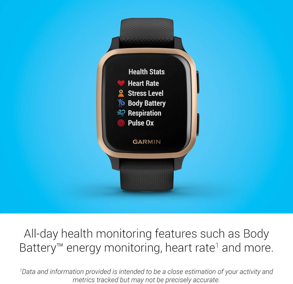 Garmin Venu Sq Music, GPS Smartwatch with Bright Touchscreen Display, Features Music and Up to 6 Days of Battery Life, Black and Rose Gold