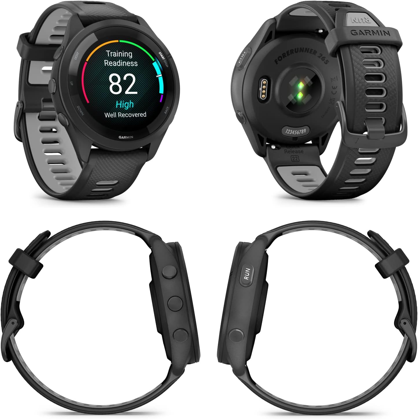 Garmin Forerunner 265 Music GPS Running 46 mm Smartwatch, Black with AMOLED 1.3 in Touchscreen Display White Earbuds Bundle, Black +Wht EarBuds