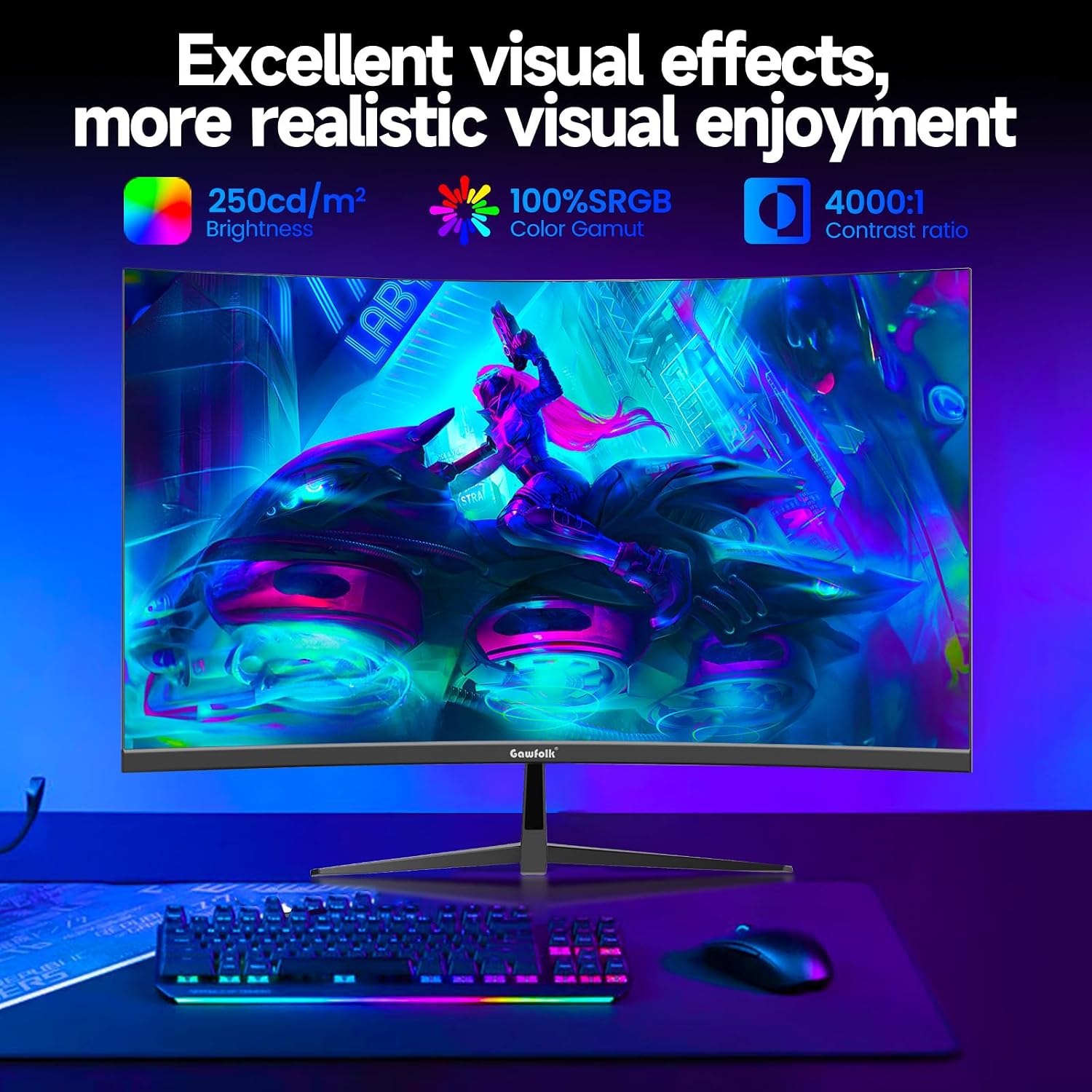 Gawfolk 32 inch Gaming Monitor 1800R Curved Computer Monitors 165HZ / 180HZ PC Monitors VA Screen for Home, Office and Dormitory, FHD 1080P Computer Monitor Support HDMI & DP