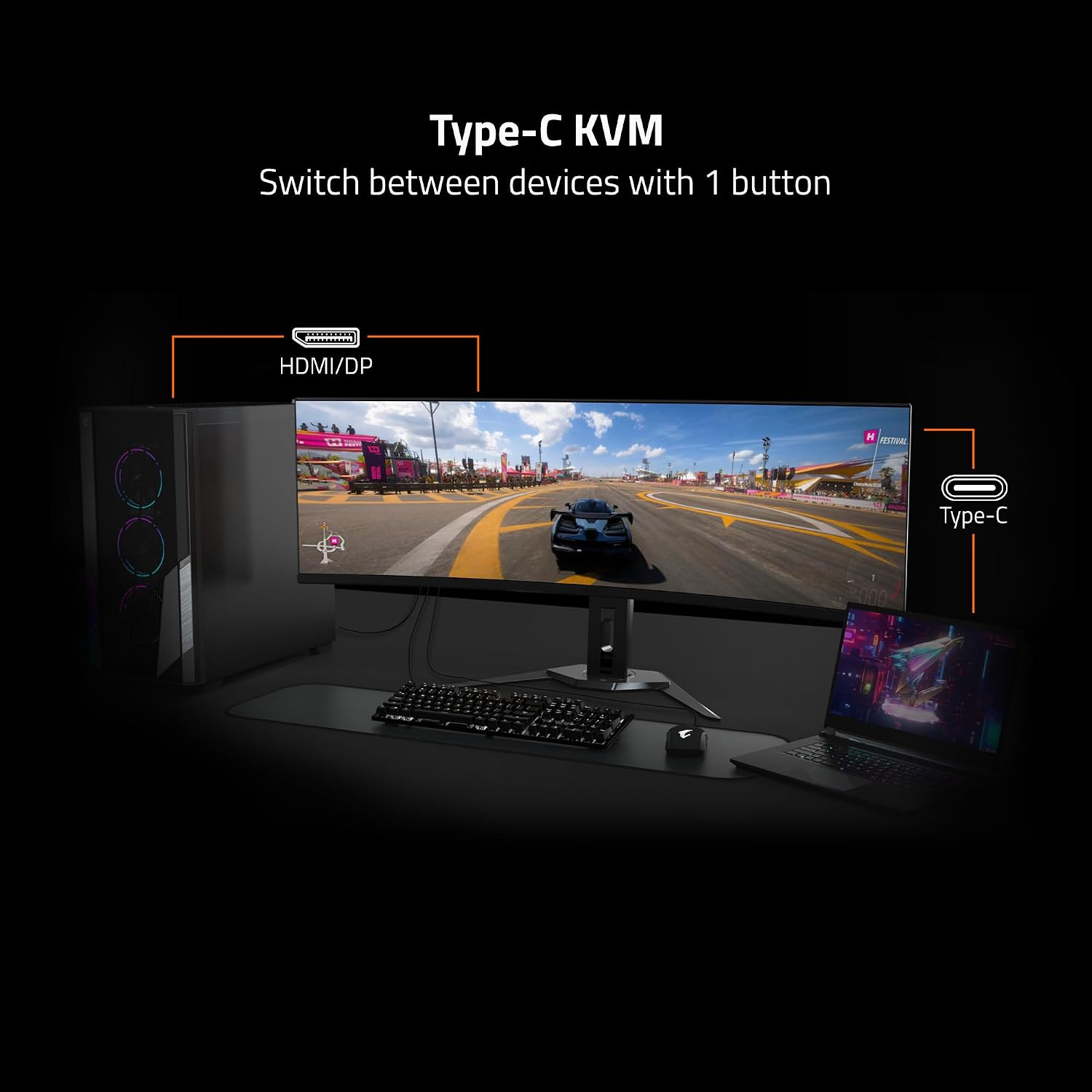 GIGABYTE - M27UP - 27' SS IPS Gaming Monitor - UHD 3840x2160-160Hz - 1ms GTG - AMD FreeSync Premium, G-SYNC Compatible - Dual Mode - Type C KVM - HDMI, DP, Type-C - Height and Tilt Adjustable -Black