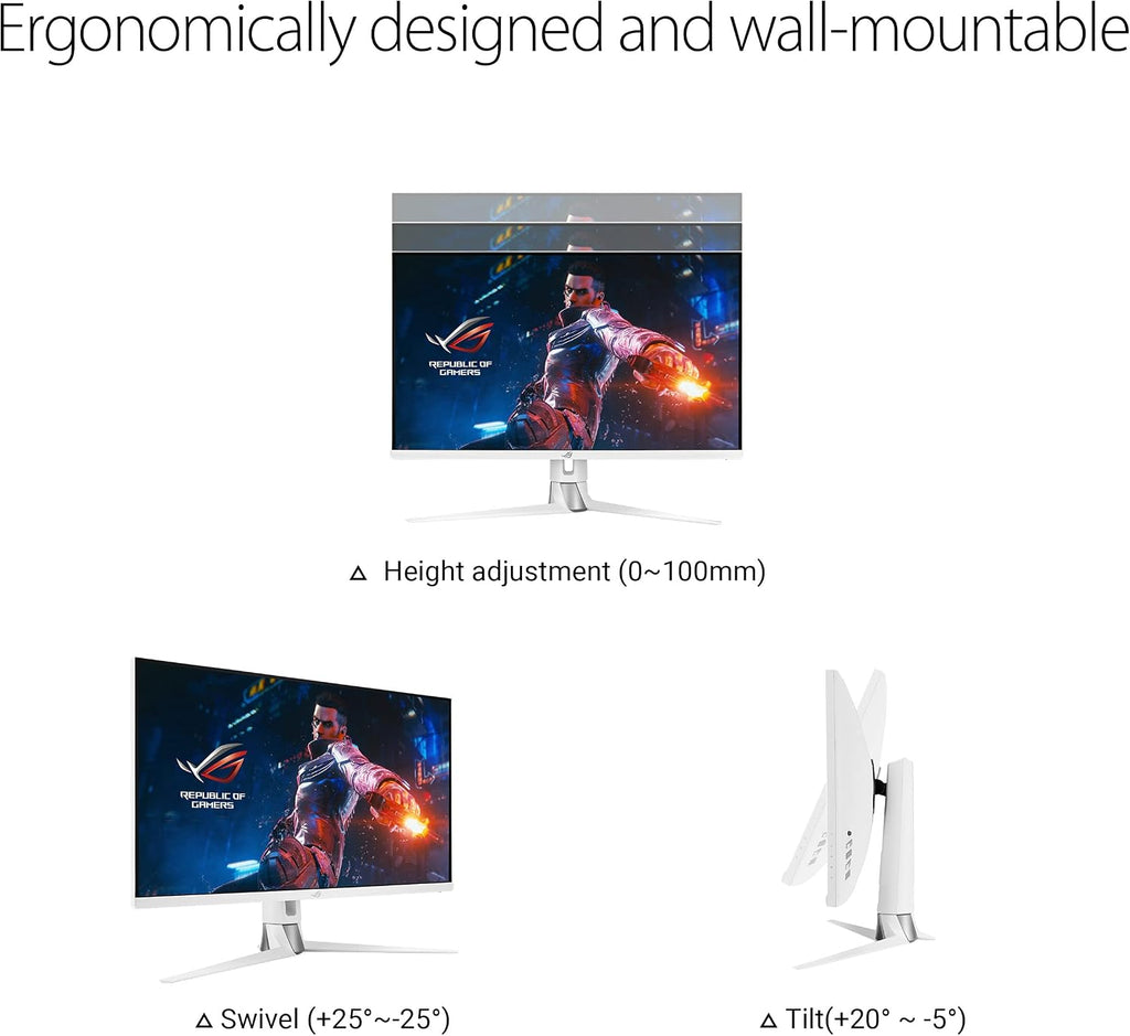 ASUS (PG329Q-W ROG Swift 32' 1440P Gaming Monitor - White, QHD (2560 x 1440), Fast IPS, 175Hz, 1ms, Extreme Low Motion Blur Sync, G-Sync Compatible, Eye Care, DisplayPort, HDMI, USB, DisplayHDR600