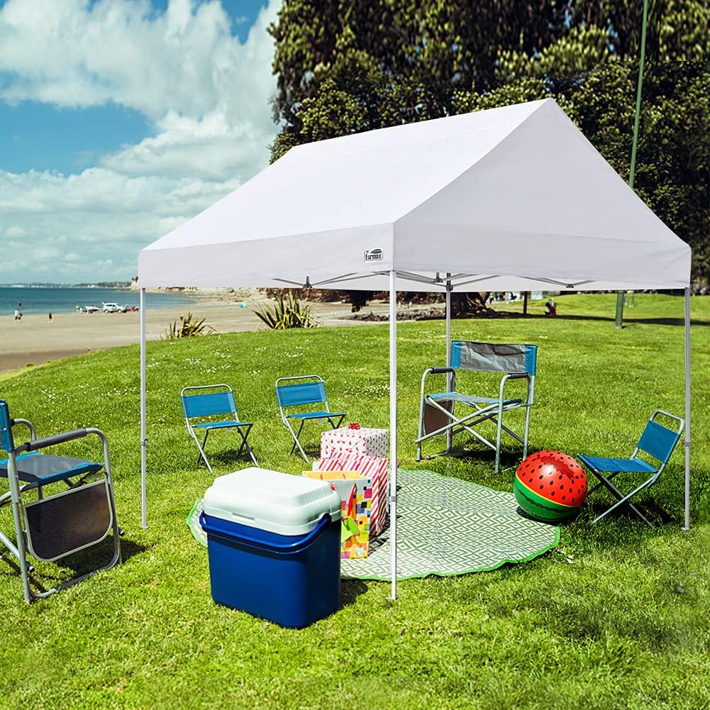 Eurmax USA Patented 10x10 Pop Up Canopy Tent Party Tent Commercial Instant Canopies Shelter with Heavy Duty Roller Bag,Bonus 4 Sand Bags (Snow White)