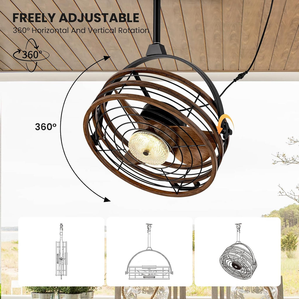 Outdoor Ceiling Fan with Lights, 23'' Waterproof Gazebo Fan with Remote Control Smart App, Plug in Caged Ceiling Fan for Patios, Pergola Porch