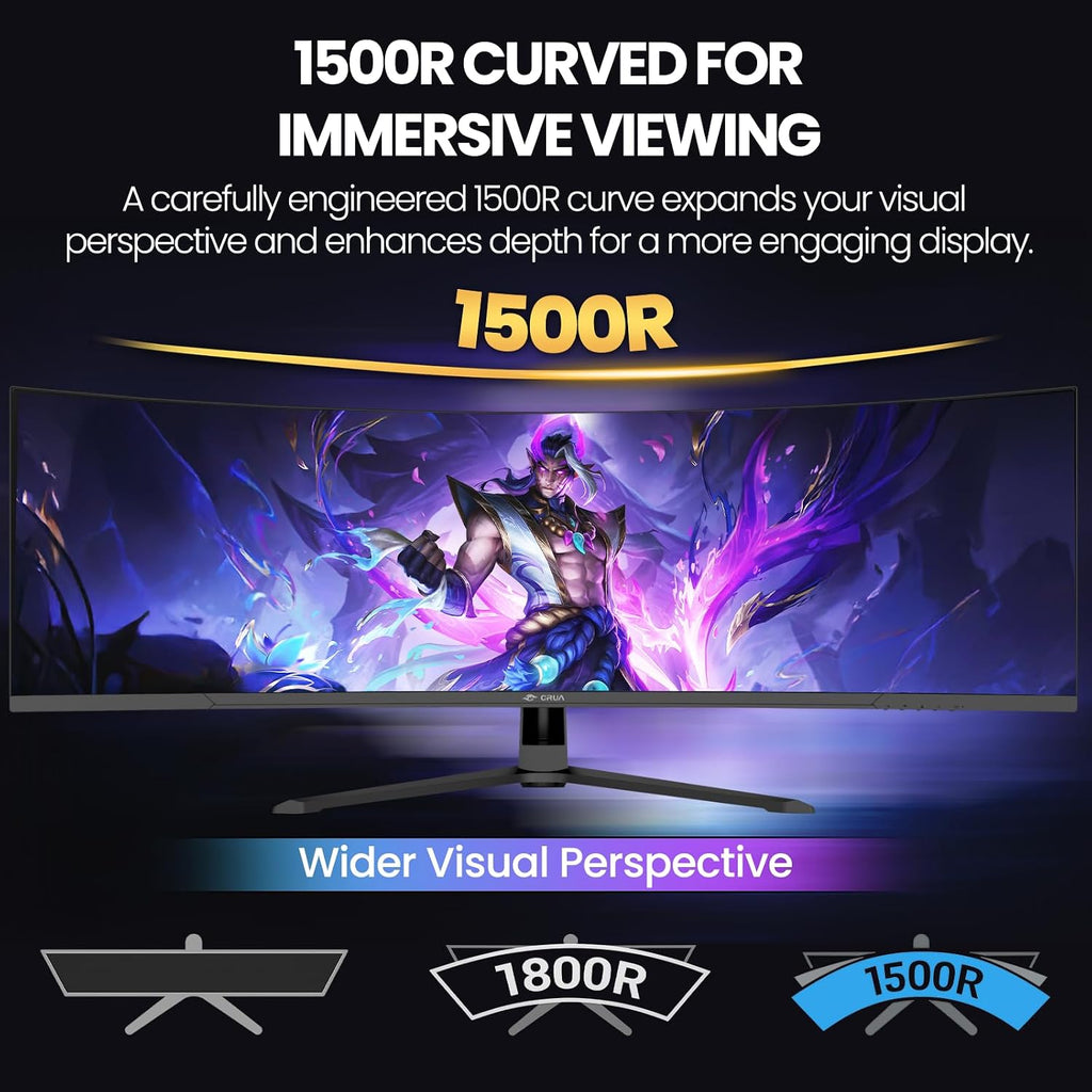 CRUA 45' Curved Gaming Monitor, 240Hz DQHD 5120×1440 UltraWide 32:9 VA Screen Computer Monitors, 120% sRGB,1500R, AMD FreeSync Compatible, Built-in Speakers, HDMI 2.1 & DP 1.4, Wall Mountable – Black
