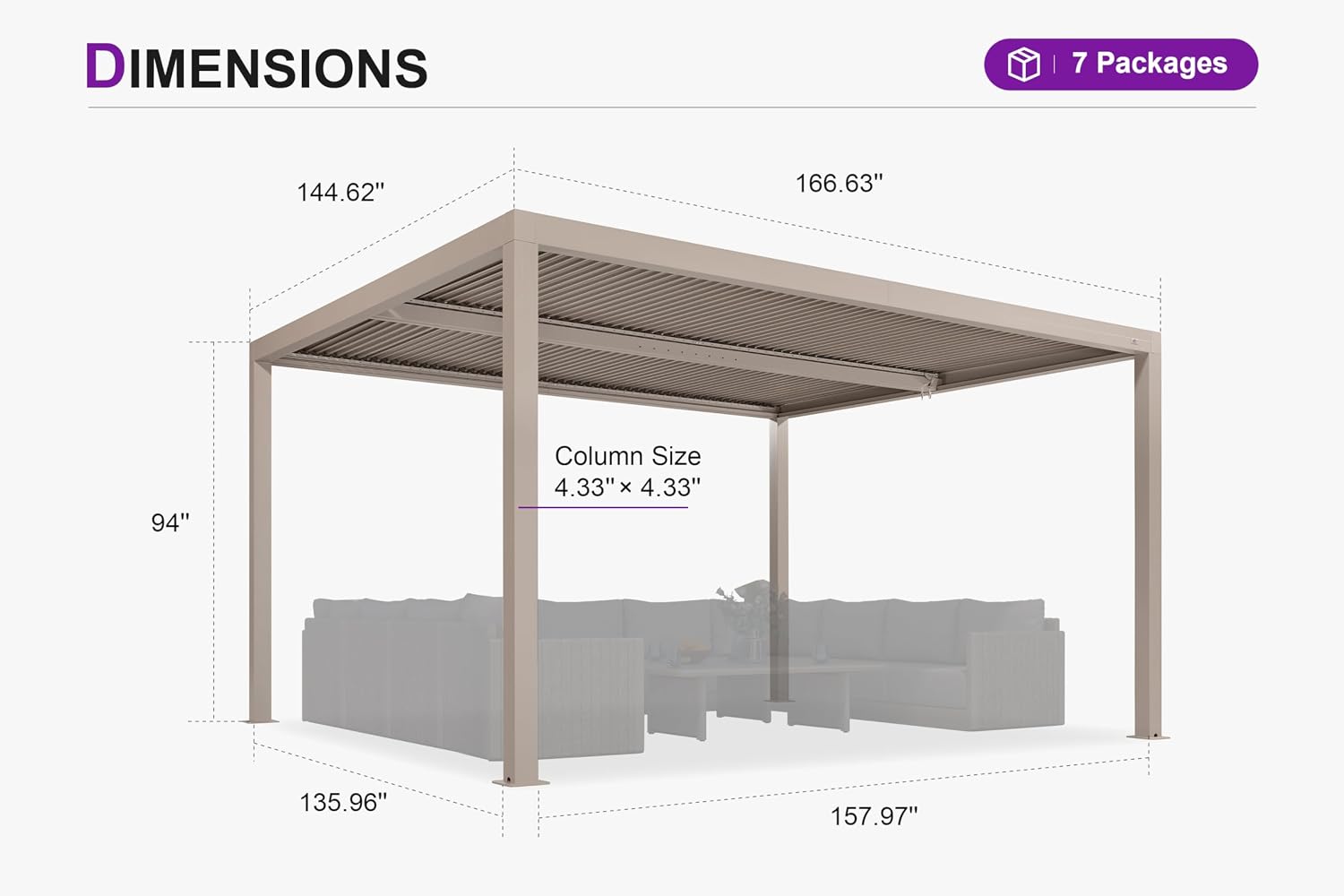 PURPLE LEAF Louvered Pergola 12' × 14' Outdoor Hardtop Gazebo Adjustable Aluminum Sun Shade for Deck Garden Backyard Patio Retractable Roof Canopy