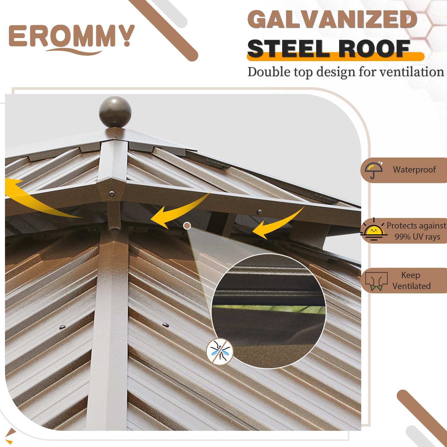 EROMMY 14'x24' Hardtop Gazebo Double Roof Galvanized Steel Outdoor Gazebos with Aluminum Frame, Netting and Curtains, Permanent Metal Pavilion for Patio Backyard Deck and Lawns