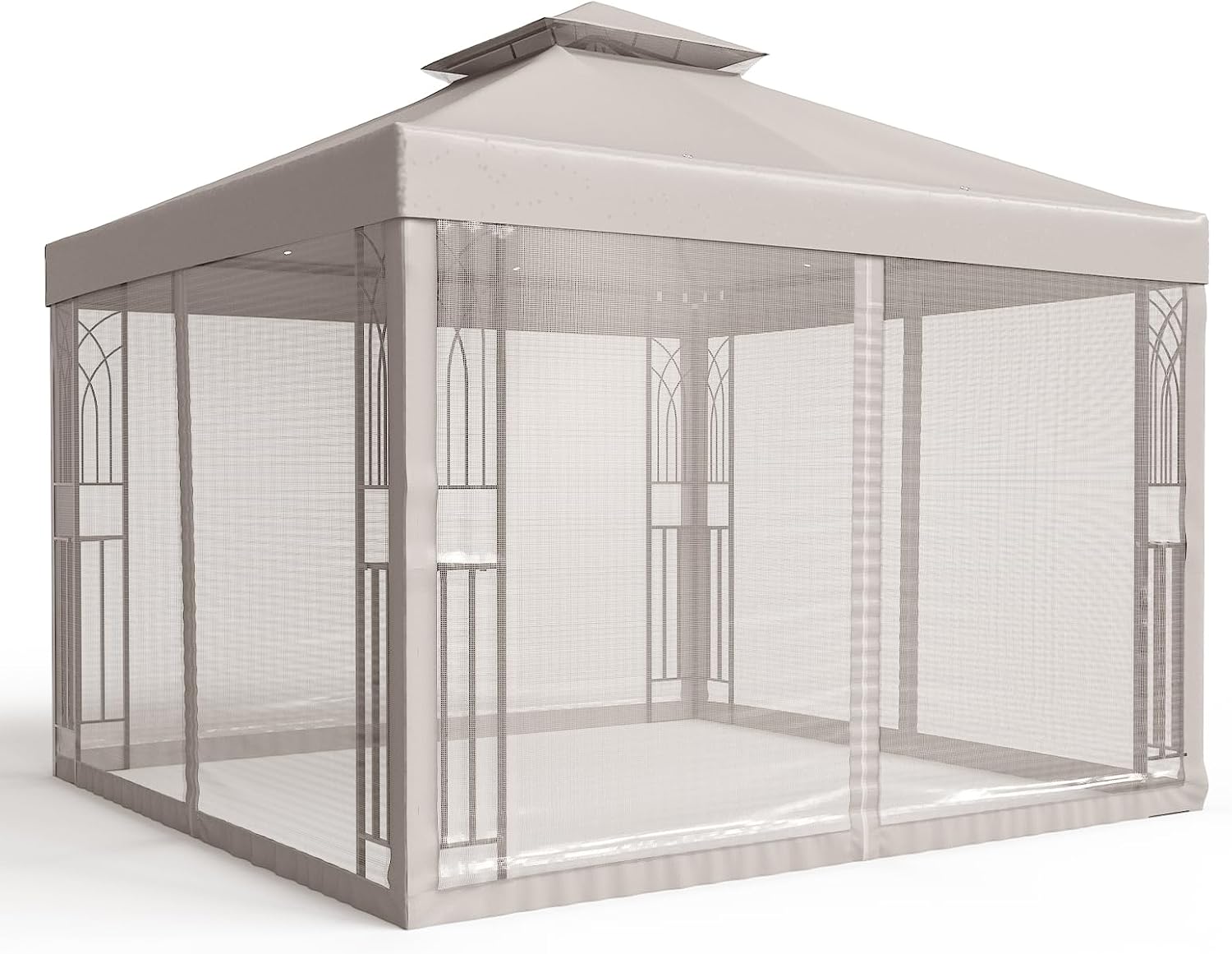 COOS BAY 10x10 Patio Gazebo with Corner Shelves, Two Tier Soft Top Canopy with Mesh Netting for Backyard, Garden, Lawn, Outdoor Events, Beige