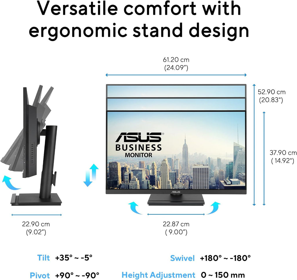 ASUS 27' 1080P Business Monitor (VA279QGS) – IPS, Full HD, Frameless, 120Hz, Adaptive-Sync, 1ms, HDMI, DisplayPort, VGA, Eye Care, Low Blue Light, Ergonomic, VESA Wall Mountable, 3 yr Warranty