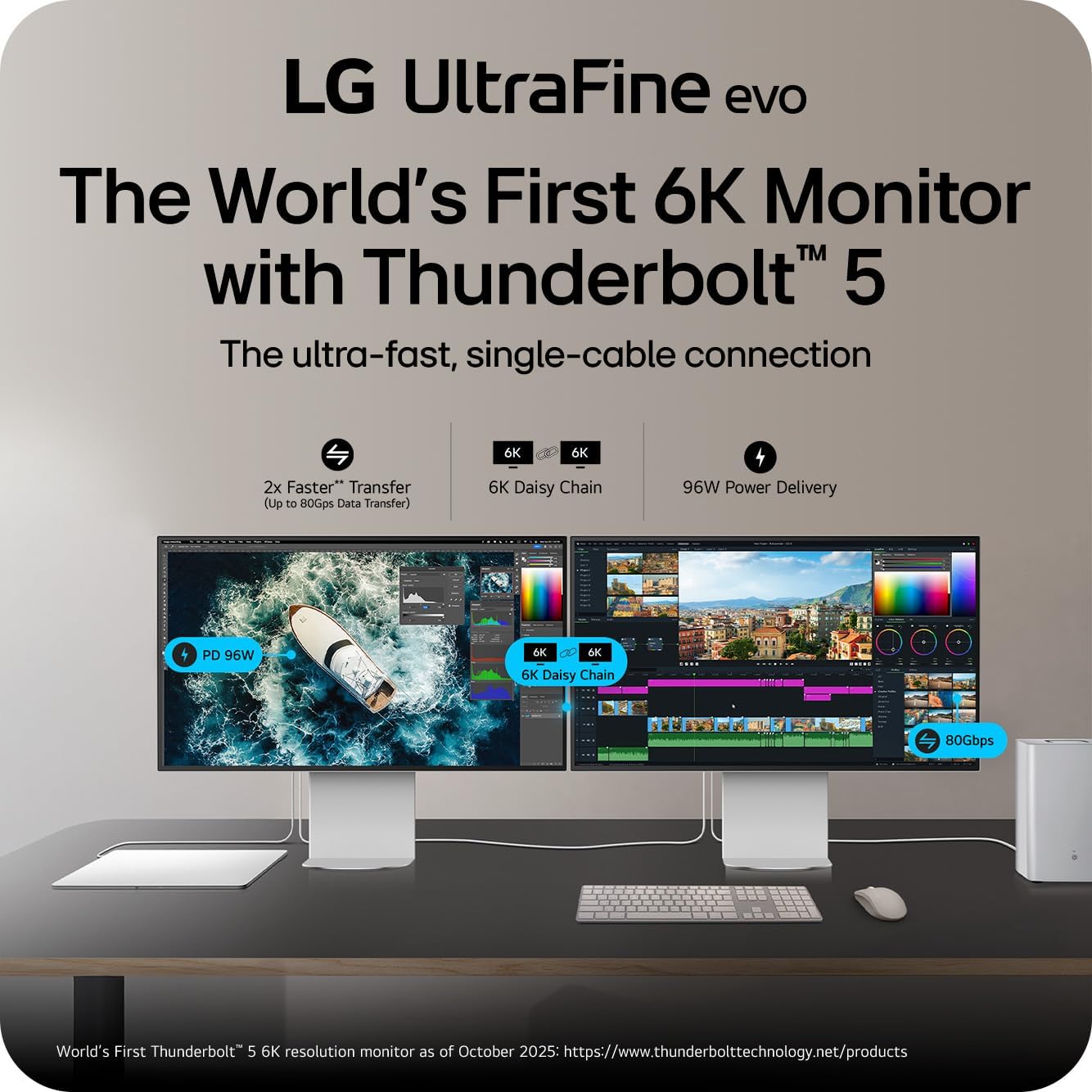 LG 32U990A-S 32-Inch Ultrafine 6K (6144 x 3456) Nano IPS Black Thunderbolt 5 Professional Monitor, 60Hz, DisplayHDR 600, Speakers, HDMI 2.1, DisplayPort 2.1, USB-C, Tilt/Height/Pivot Stand, Silver
