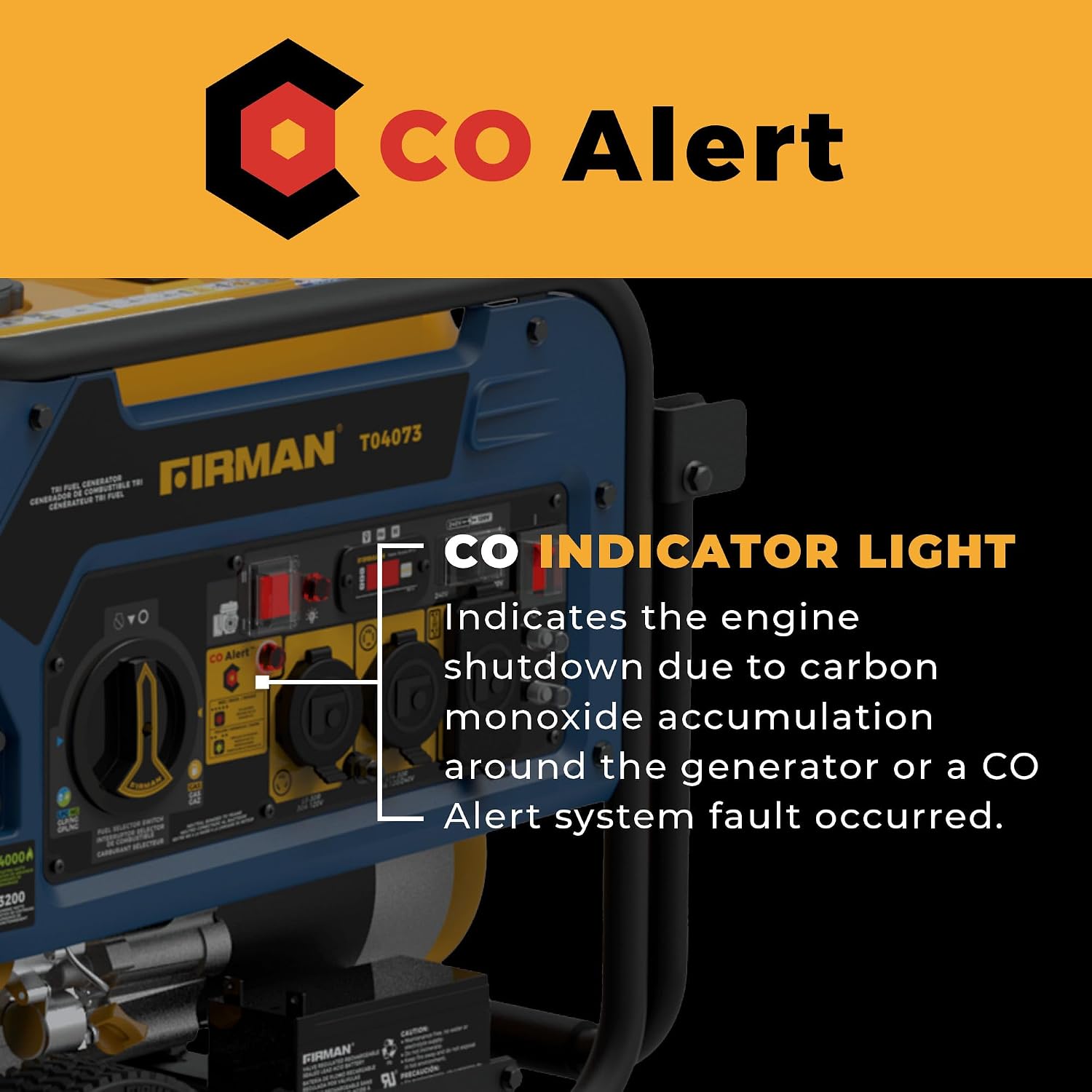 FIRMAN T04073 Tri Fuel Portable Generator, 5000W Gas 4000W Running, 4500W Propane 4000W Natural Gas, Electric Start, 120/240V, CO Alert, Low Oil Shut Off, for Home, RV, Backup, Camping, Outdoor Power