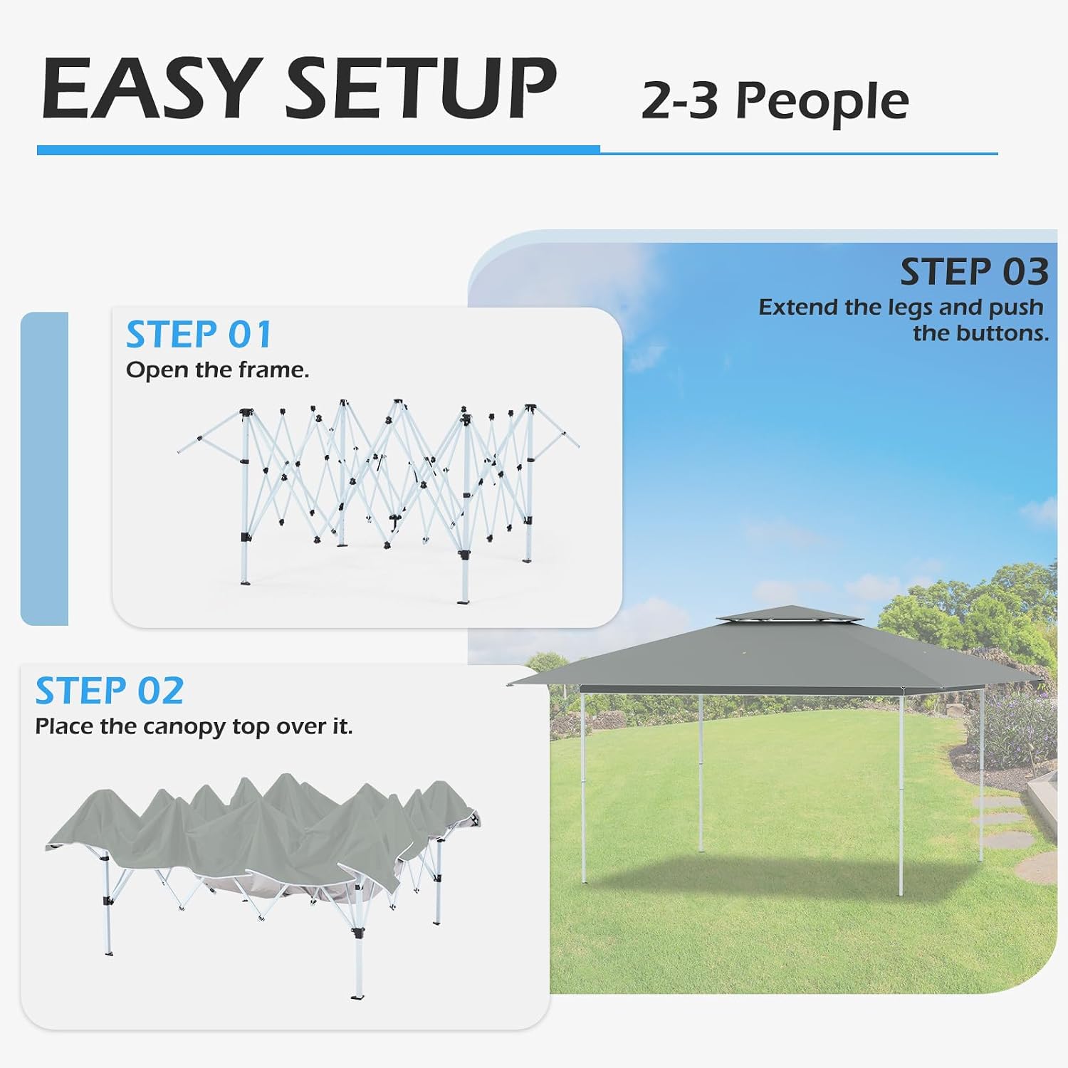 ECOTOUGE 13×13 Canopy Tent Instant Shelter Canopy with Carrying Roller Bag, Outdoor Party Gazebo with Waterproof and UV Resistant for Parties, Camping, Picnic (Dark Grey)