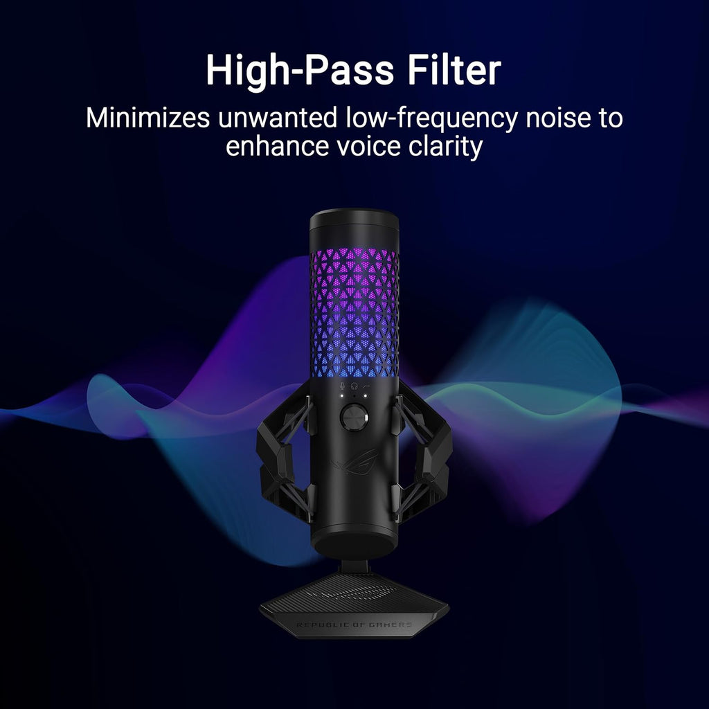 ASUS ROG Carnyx USB Gaming Microphone (25mm Condenser Capsule, 192kHz/24-bit, Cardioid, high-Pass Filter, Built-in pop Filter, Metal Shock Mount, one-Touch Mute, USB, Aura Sync RGB)- Black