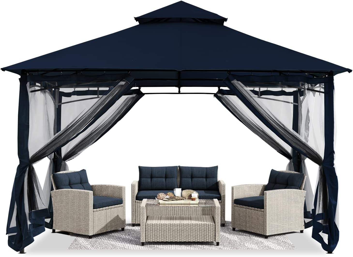 ABCCANOPY Gazebos for Patios 8x8 - Outdoor Steel Frame Gazebo with Mosquito Netting for Lawn Backyard Garden Deck (Navy Blue)