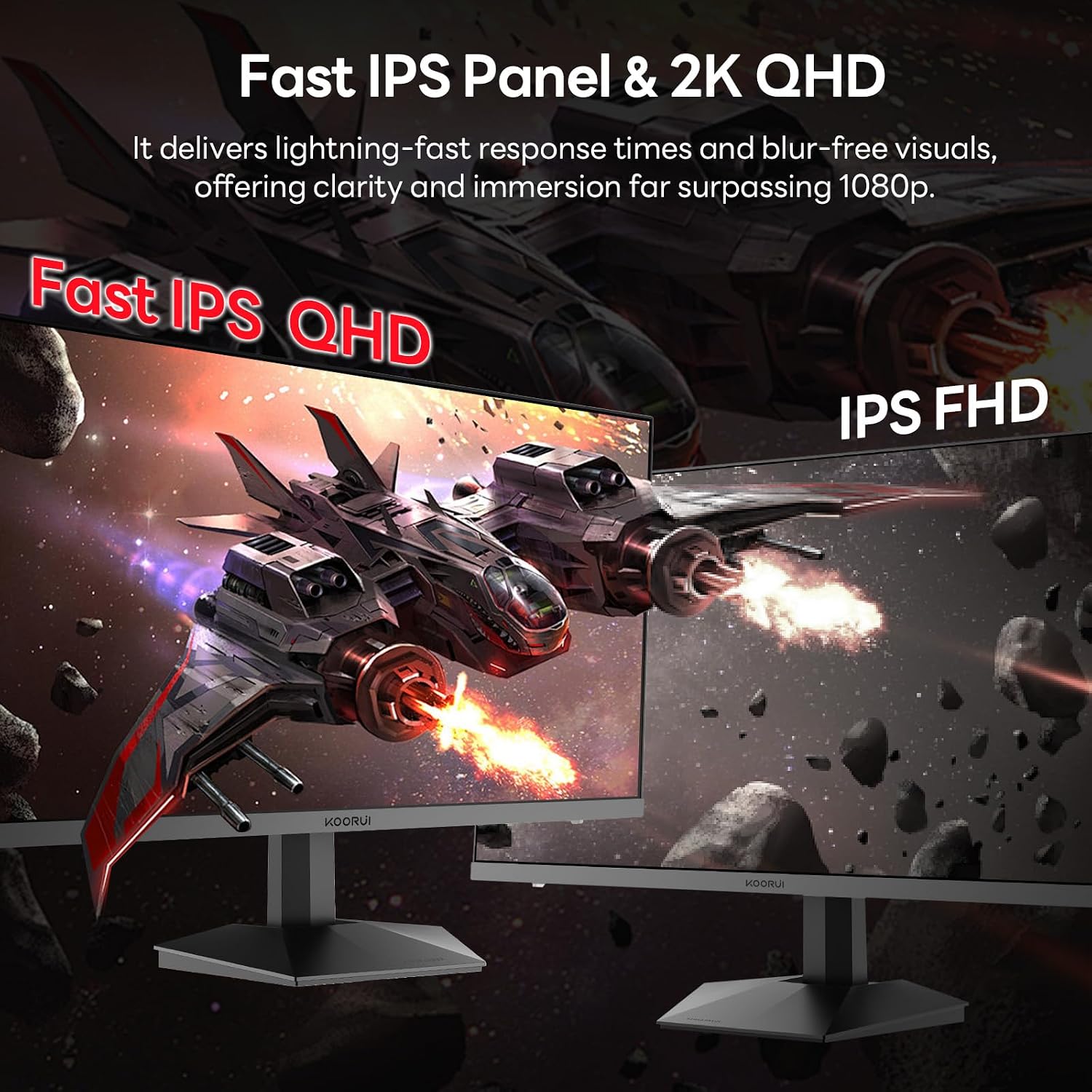 KOORUI 27 inch QHD Gaming Monitor 260hz/240hz, 1440p,HDR400,Fast IPS,2560X1440, 1ms, VESA Mountable, Adaptive Sync, HDMI & DP, 120% sRGB, Eye-Cared, G2721X