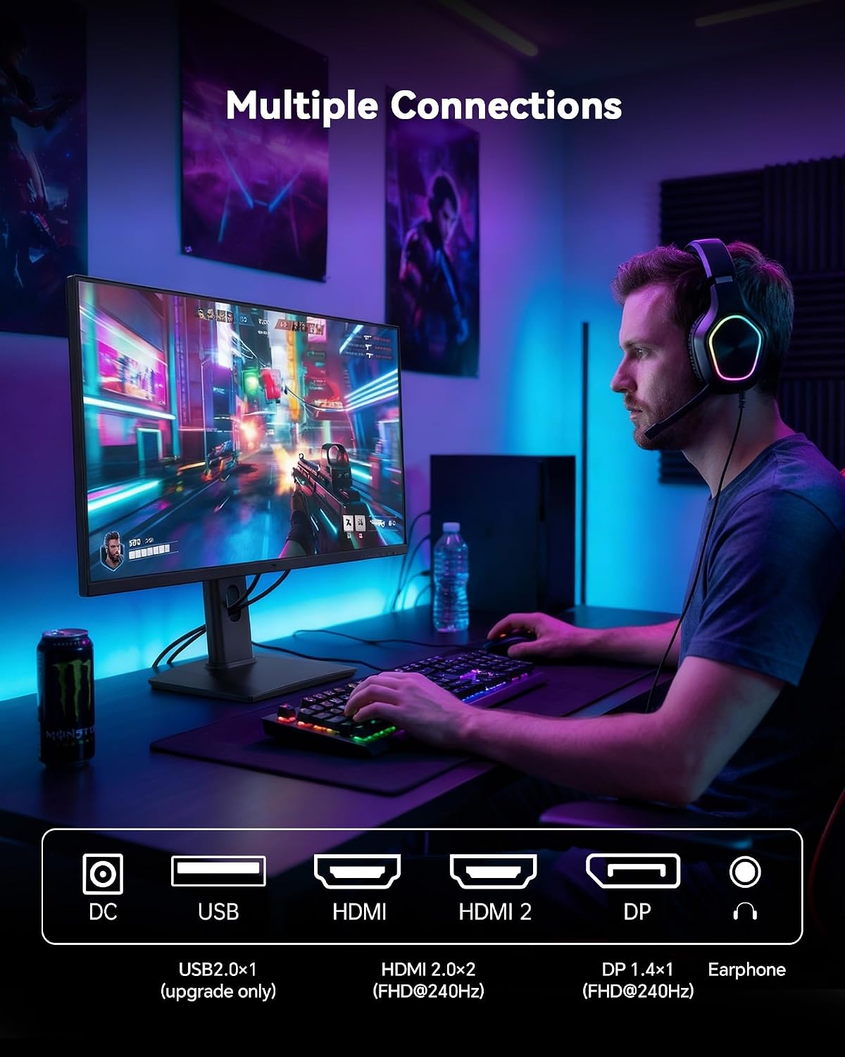 KTC 24.5 Inch 240Hz Gaming Monitor, FHD Computer Monitor Vertical 1080P, Fast IPS Panel, 1ms MPRT, Adaptive Sync, 94% DCI-P3, HDR 400, HDMI DP Ports, Tilt/Pivot/Height Adjustment, VESA Mount, H25T7-3