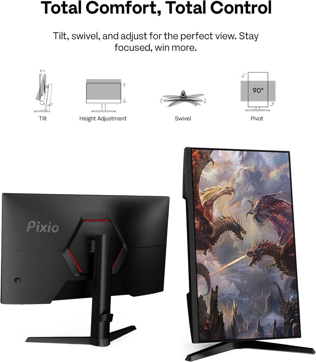 Pixio PX27U Prime Neo 27 inch Dual Mode UHD 4K 160Hz/FHD 1920x1080p 320Hz Fast IPS Panel 1ms GTG Response Time Gaming Monitor with Adaptive Sync HDR and Fully Adjustable Stand