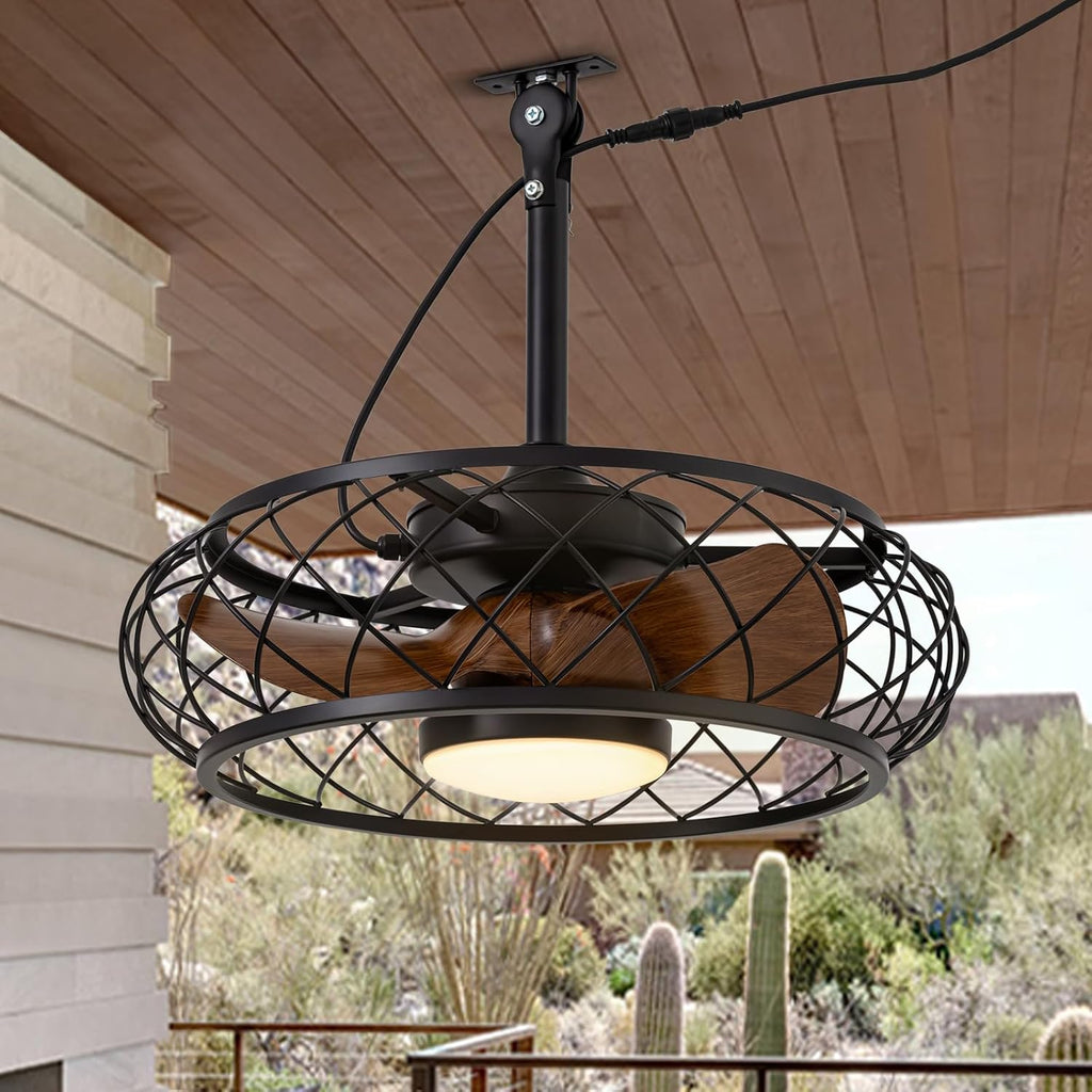 20'' Outdoor Ceiling Fans with Lights, Gazebo Fan Wet Rated Remote&APP Control, Plug in Ceiling Fan for Patios, Pergola, Ceiling Fan with Remote Control, Hanging with Hook,Black