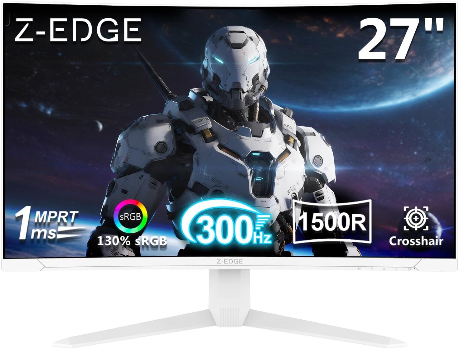 Z-Edge 27 inch Curved Gaming Monitor, FHD 1080P 300Hz Curved Monitor 1500R Computer Monitor, MPRT 1ms Monitor, 16.7M Colors, UG27S 2X DP 1.4 Ports and 2X HDMI 2.0 Ports (White)