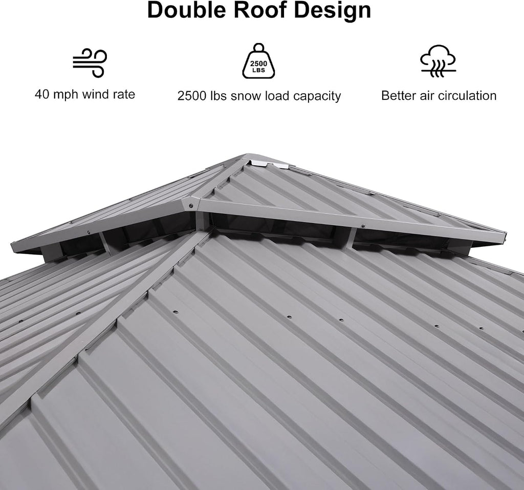 PURPLE LEAF 13' x 13' Hardtop Aluminum Gazebo with Double Metal Roof Heavy Duty Permanent Gazebo for Patio Deck Lawn Garden All Weather Outdoor Pavilion Gazebos, Light Grey