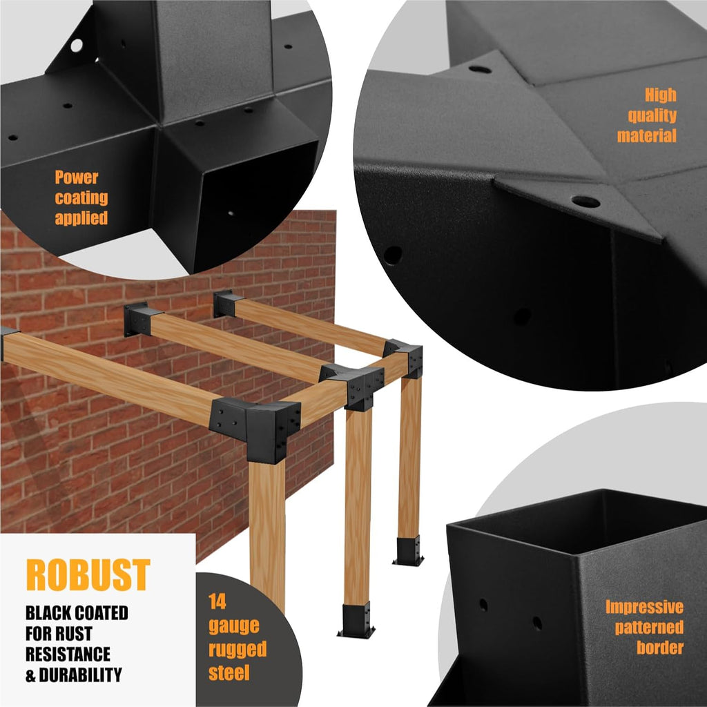 Pergola Kit, 15° 3-Way Slanted Roof Pergola Bracket Set, Roof Wall Mount Extension Bracket 4' x 4' (Actual 3.5' X 3.5') - Set 9