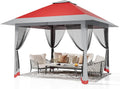 13x13ft Popup Hexagonal Gazebo with Mosquito Net, Adjustable Outdoor Hexagonal Canopy with Portable Handbag for Garden/Backyard/Patio - Gray (Red)