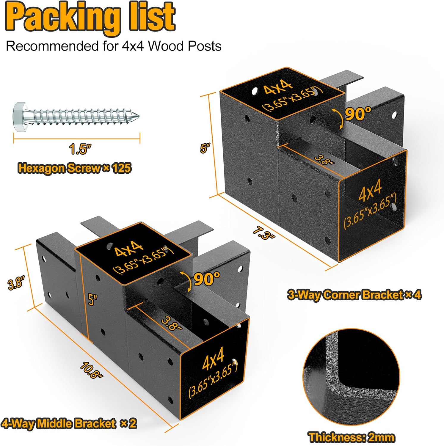 Eapele Pergola Kits with 3-Way & 4-Way Corner Brackets for 4'x 4' Lumber, Powder Coated Steel Made for Gazebos, Patio Pergolas, Log Cabin Outdoor Pergola Hardware