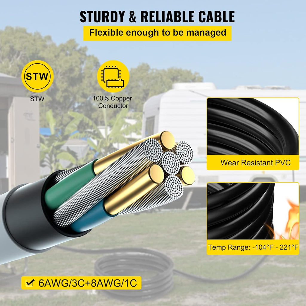 VEVOR 30 FT 50 Amp Generator Extension Cord NEMA 14-50P & SS2-50R & CS6364, STW 45446 + 45505 125V 250V Generator Power Cord Twist Lock Connectors