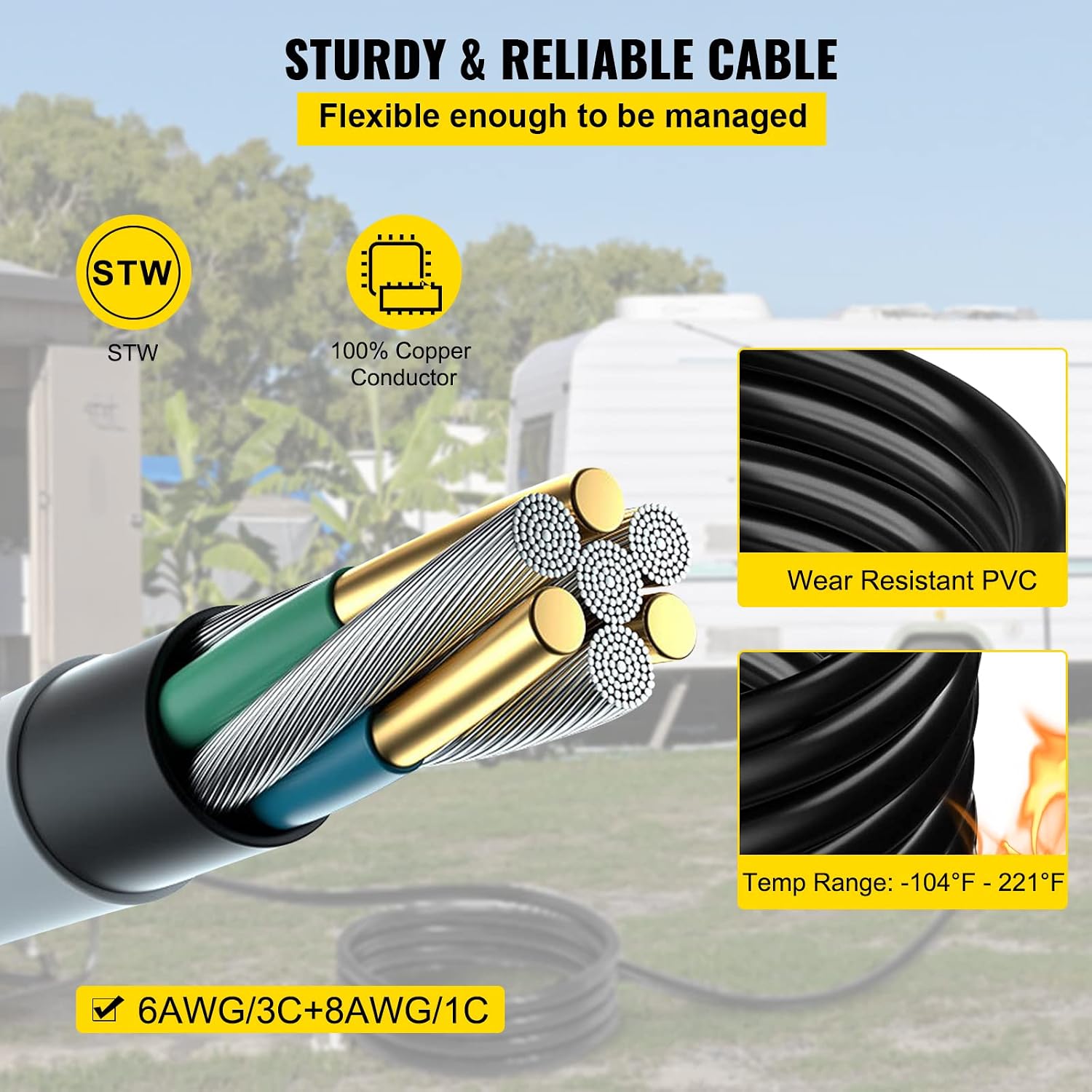 VEVOR 25 FT 50 Amp Generator Extension Cord NEMA N14-50P & SS2-50R & CS6364, STW 6/3 + 8/1 AWG 125V 250V Generator Power Cord Twist Lock Connectors