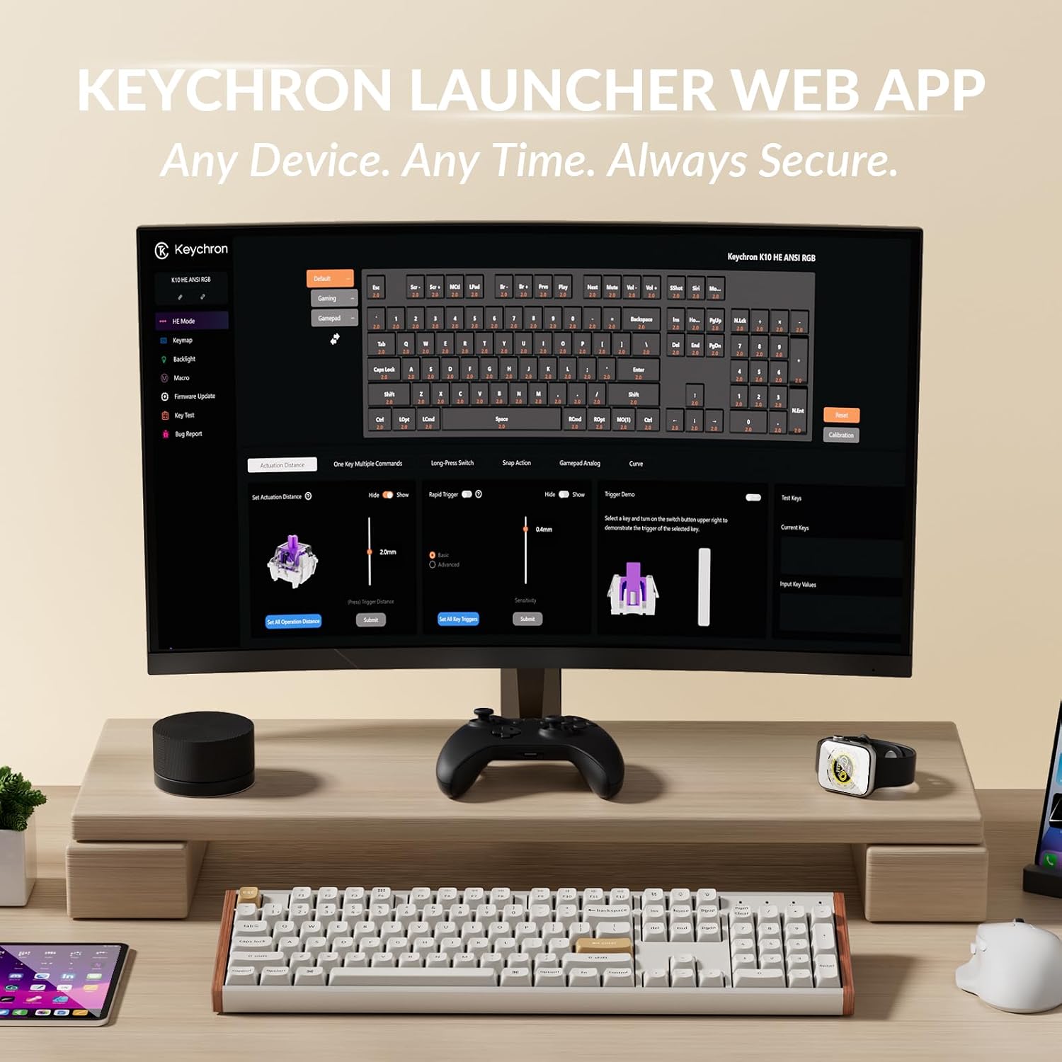 Keychron K10 HE Hall Effect Keyboard, Gateron Double-Rail Magnetic Nebula Switch, Full-Size Tri-Mode Wireless Keyboard with Rapid Trigger, Adjustable Actuation, RGB, Aluminum + Wooden Frame