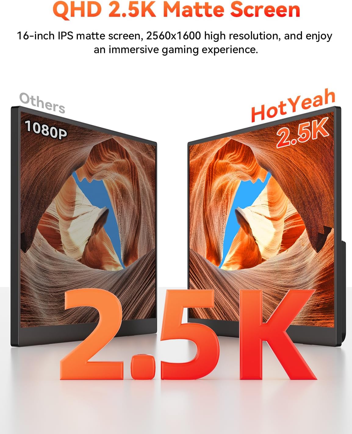 HotYeah 16' 2.5K 144Hz Portable Gaming Monitor, 2560x1600 QHD 125% sRGB USB-C HDMI Monitor for Laptop, External Monitor w/180° Adjustable Kickstand for MacBook, Laptop, PC, Phone, Tablet, Switch, PS5