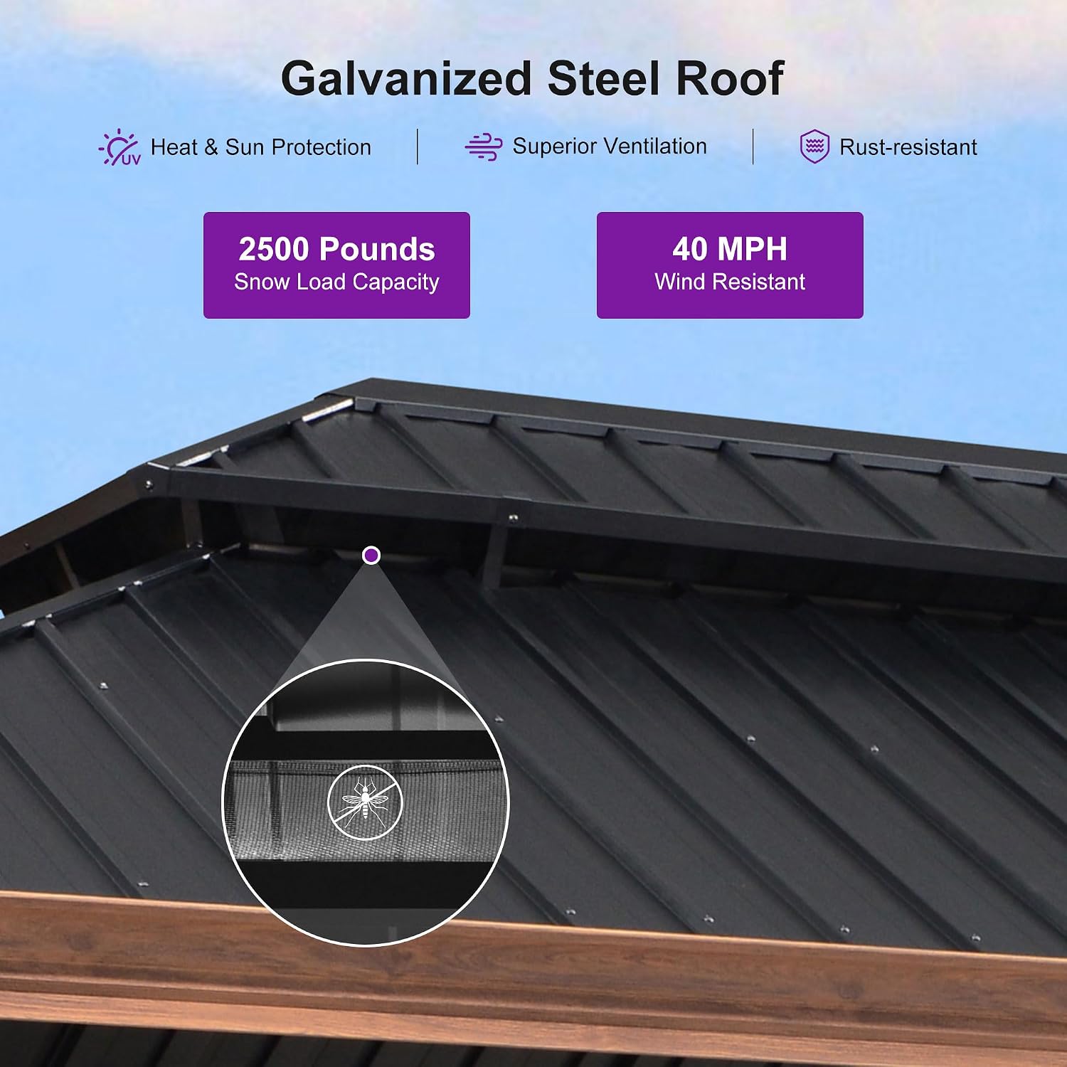 PURPLE LEAF 12' X 24' Outdoor Hardtop Gazebo for Patio Galvanized Steel Double Roof Permanent Canopy Teak Finish Coated Aluminum Frame Pavilion Gazebo with Netting and Khaki Curtains