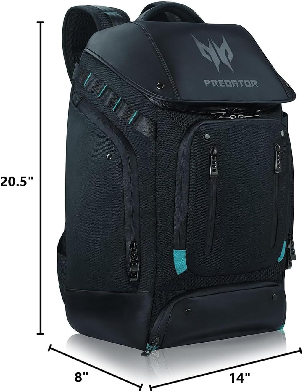 Acer PBG591 Predator Utility Gaming Backpack, Water Resistant and Tear Proof Travel Backpack Fits and Protects Up to 17.3' Predator Gaming Laptop, Black with Teal Accents