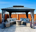 Domi 10'x12' Hardtop Gazebo with Aluminum Frame, Outdoor Metal Gazebo with Galvanized Steel Double Roof, Heavy Duty Curtains and Netting Included, Permanent Pergola for Backyard, Garden Lawn, Grey