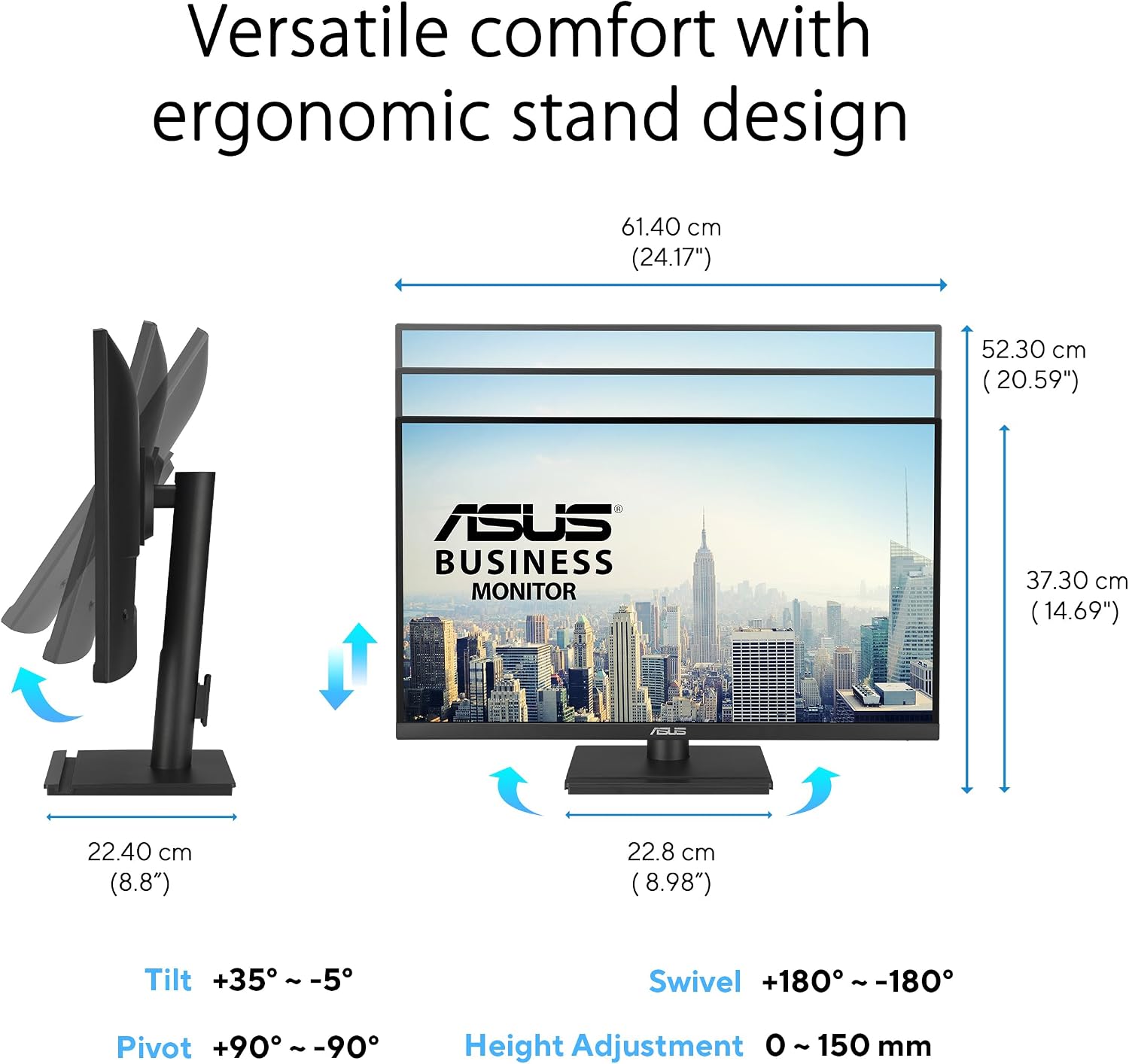 ASUS 27' 4K Business Monitor (VA27UCPS) - UHD (3840 x 2160), IPS, 99% sRGB, HDR-10, USB-C PD65W, USB Hub, Speakers, Eye Care, Ergonomic, VESA Wall Mountable, Green Sustainability, 3 yr Warranty